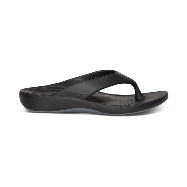 Aetrex Women's Maui Flip Flops Black Sandals UK 2398-874